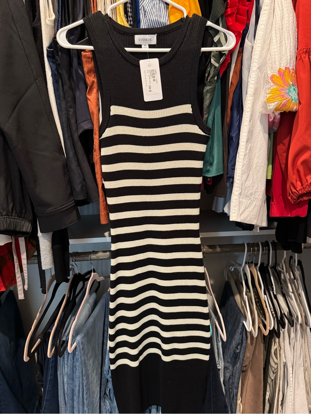 Evereve Black & White Ribbed Stripe Tank Dress